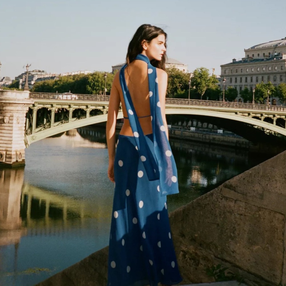 Zara Royal Blue Polka Dot Midi Dress - Picture 10 of 16